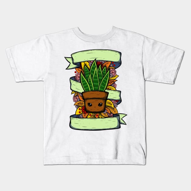 Cute Snake Plant Illustration Kids T-Shirt by zarya_kiqo